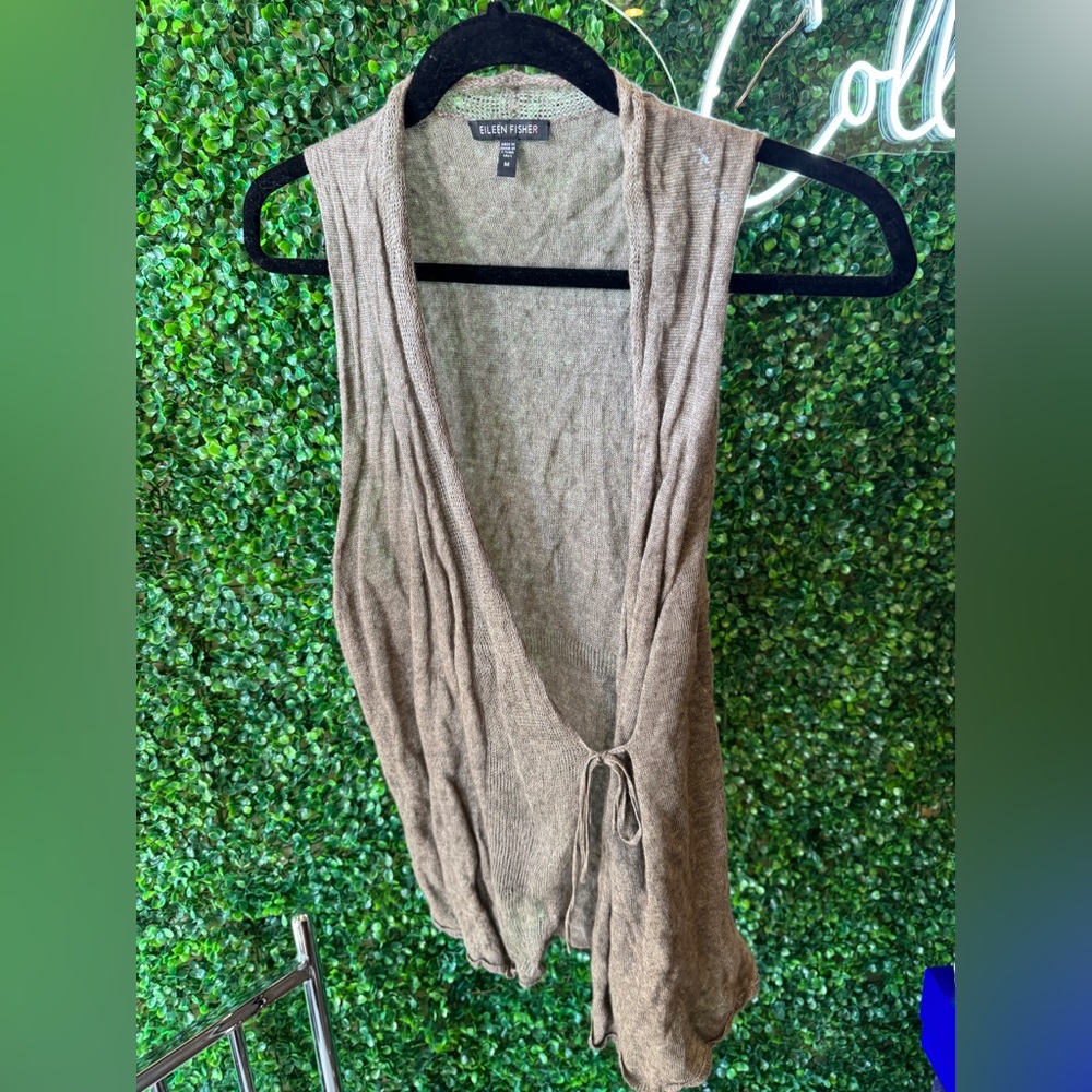 Eileen Fisher Women Brown 100% Wool Sleeveless Cardigan Vest M